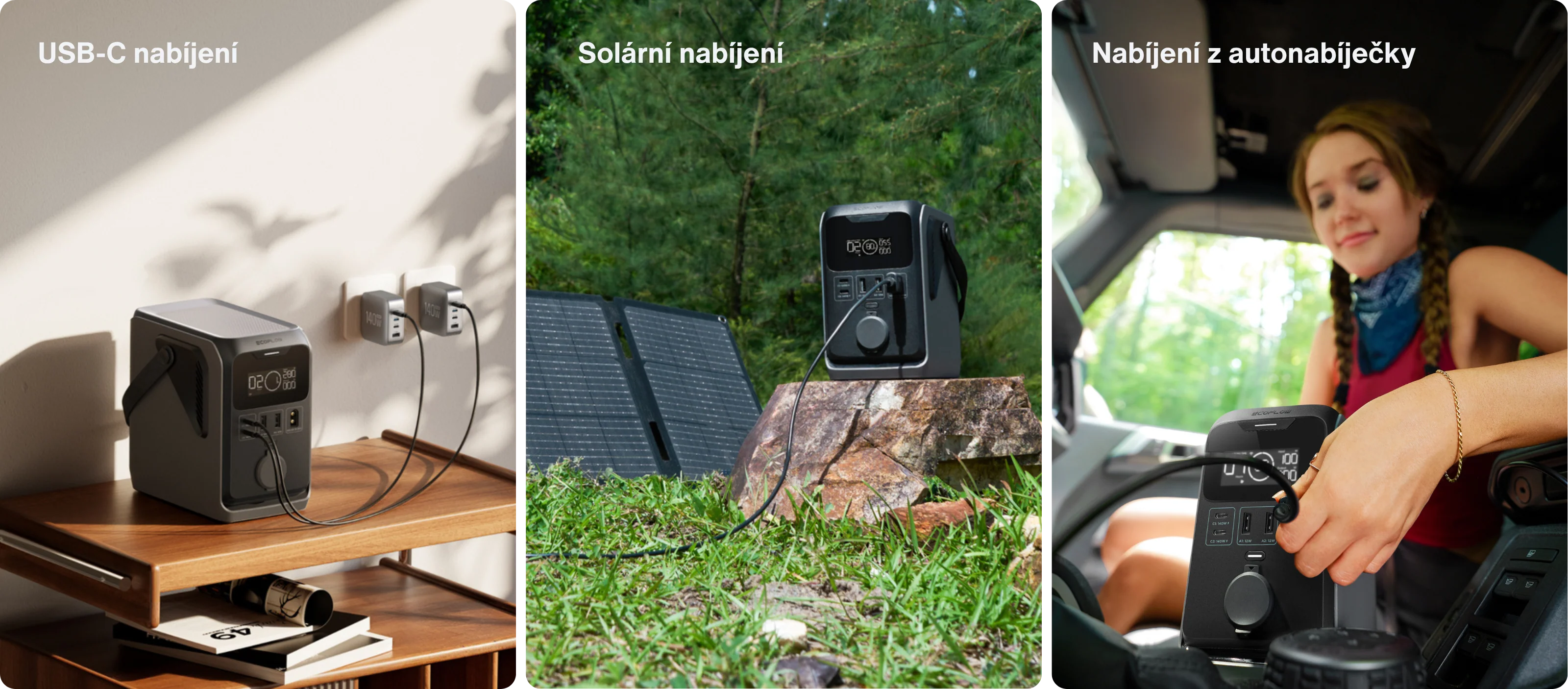 TRAIL 300 DC dobíjení solární panely, USB-C a 12V